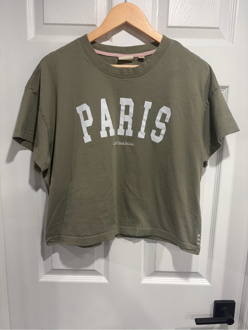 Scotch & Soda Olive Green PARIS Cropped Tee 100% Cotton